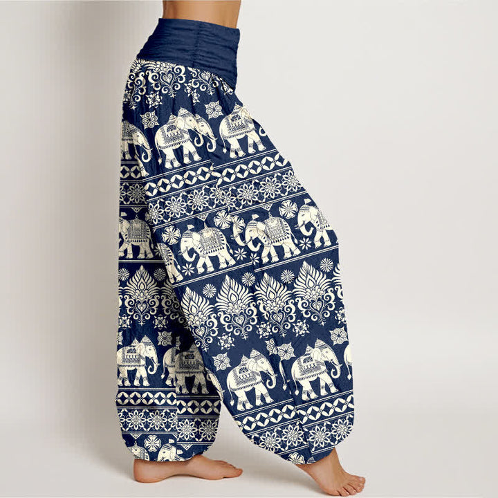 Buddha Stones コットンエレファント トライバルストライプ柄 レディース ゴムウエスト ハーレムパンツ - image 2