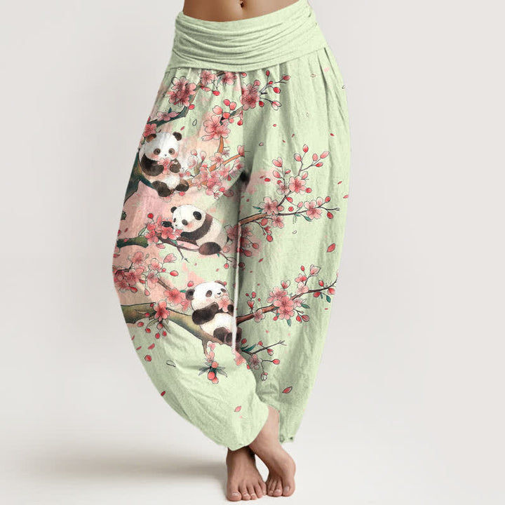 Buddha Stones コットンパンダ桜柄レディースゴムウエストハーレムパンツ - 甘露 - US16、 UK/AU20、 EU48 (3XL) - image 5
