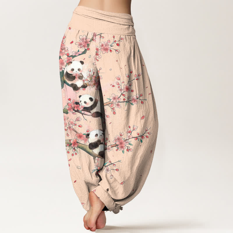 Buddha Stones コットンパンダ桜柄レディースゴムウエストハーレムパンツ - image 10
