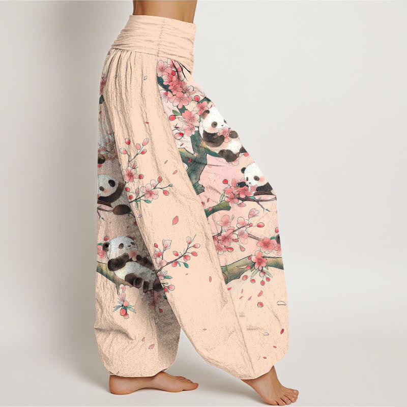 Buddha Stones コットンパンダ桜柄レディースゴムウエストハーレムパンツ - image 9