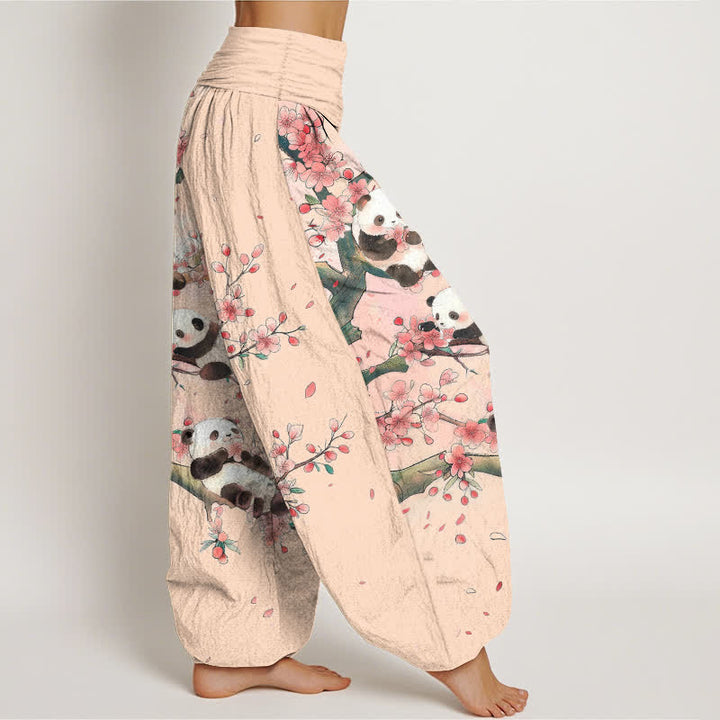 Buddha Stones コットンパンダ桜柄レディースゴムウエストハーレムパンツ - image 9