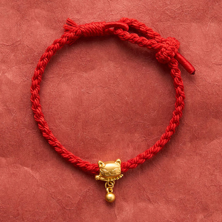 Buddha Stones チベットの赤紐と銅製の招き猫ドロップボールペンダント、手織りの守護ブレスレット - image 12