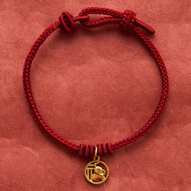 Buddha Stones 象の福の文字入り金メッキ銅製赤紐開運財運ブレスレット - image 15