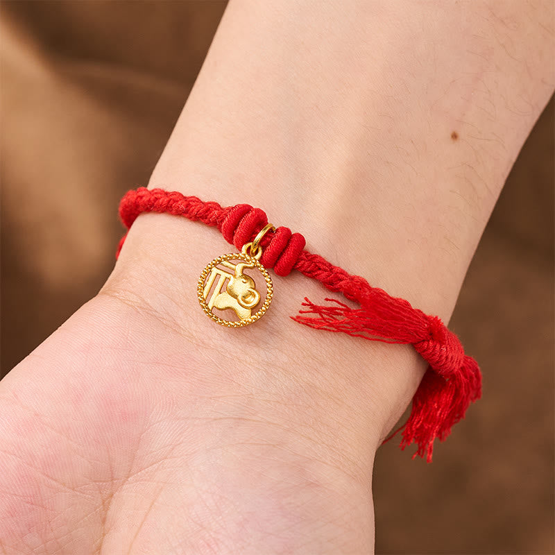 Buddha Stones 象の福の文字が金メッキされた銅製の赤紐のバランスチベットブレスレット - image 5