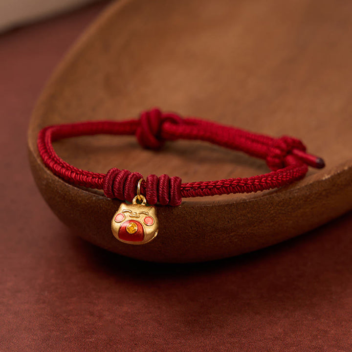 Buddha Stones ゴールドメッキ925スターリングシルバー製猫モチーフの赤紐守護ブレスレット - image 11