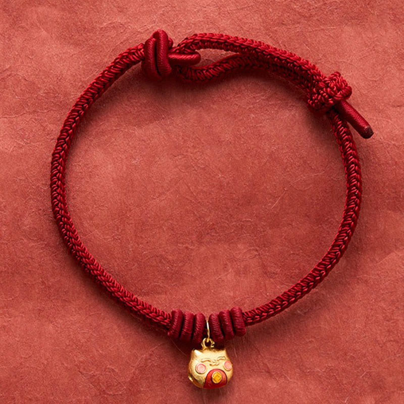 Buddha Stones ゴールドメッキ925スターリングシルバー製猫モチーフの赤紐守護ブレスレット - image 13