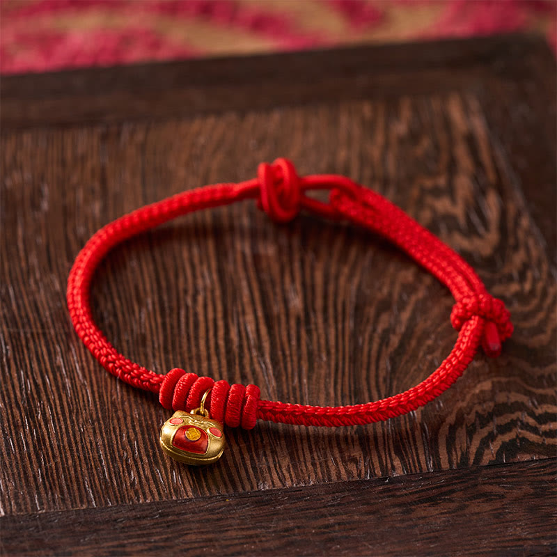 Buddha Stones ゴールドメッキ925スターリングシルバー製猫モチーフの赤紐守護ブレスレット - image 2