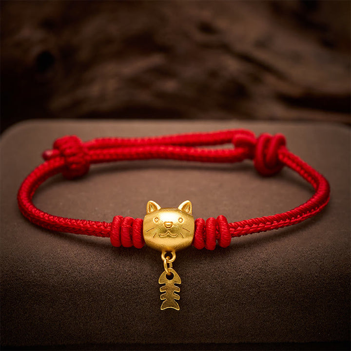 Buddha Stones 銅製のかわいい猫魚モチーフの赤紐のヒーリングブレスレット - image 13