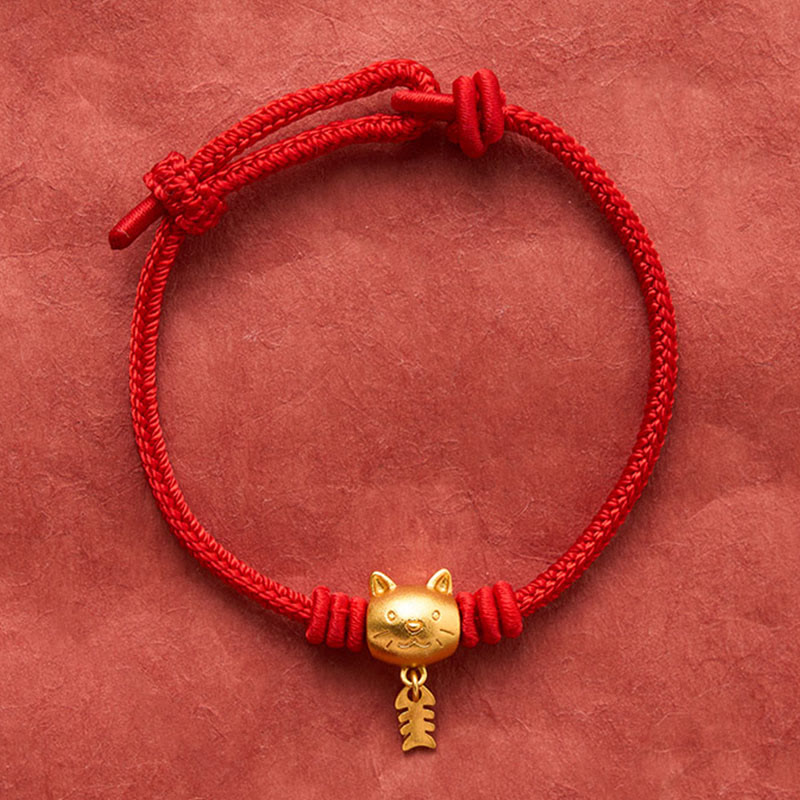 Buddha Stones 銅製のかわいい猫魚モチーフの赤紐のヒーリングブレスレット - image 14
