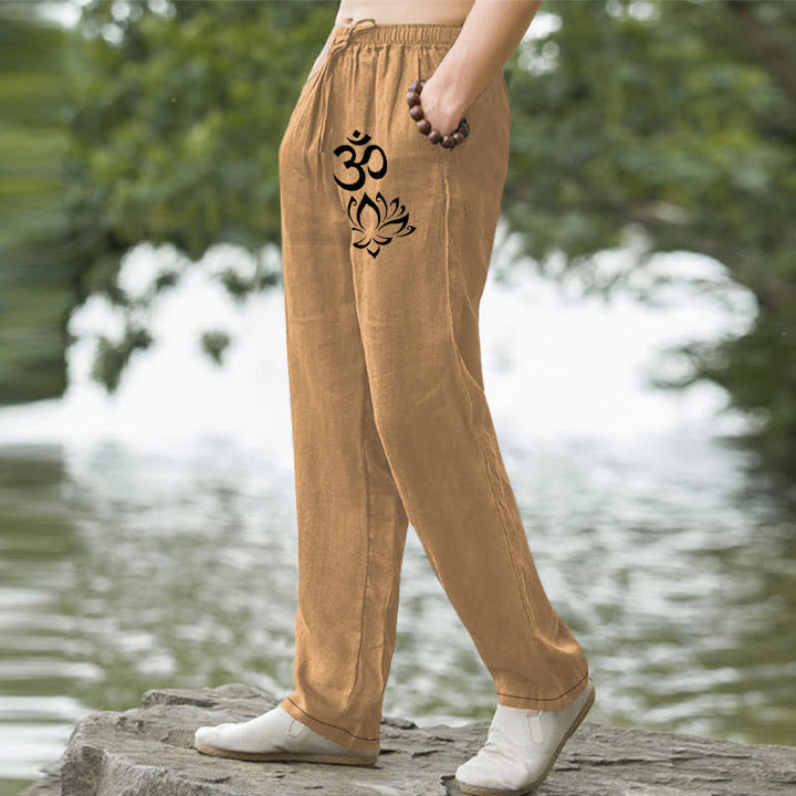 Buddha Stones コットン素材、蓮の花柄、ポケット付きメンズテーパードパンツ - image 5