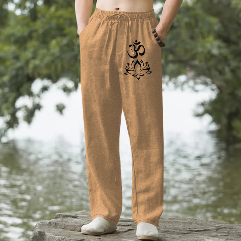 Buddha Stones コットン素材、蓮の花柄、ポケット付きメンズテーパードパンツ - ペルー - US/UK/AU50、EU60（5XL） - image 4