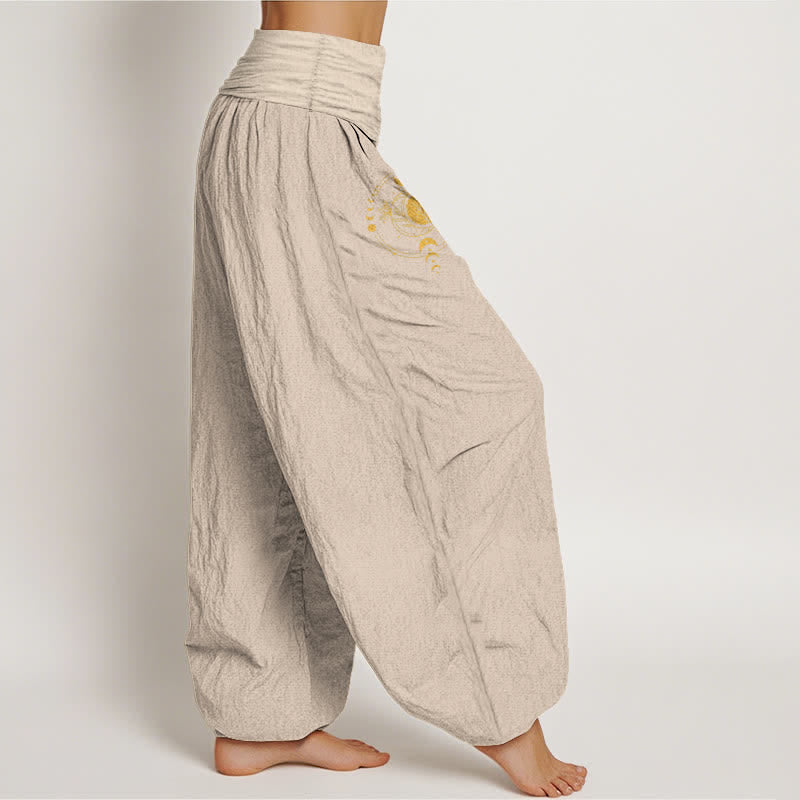 Buddha Stones 純綿ゴールデンムーンフェーズ柄レディースゴムウエストハーレムパンツ - image 15