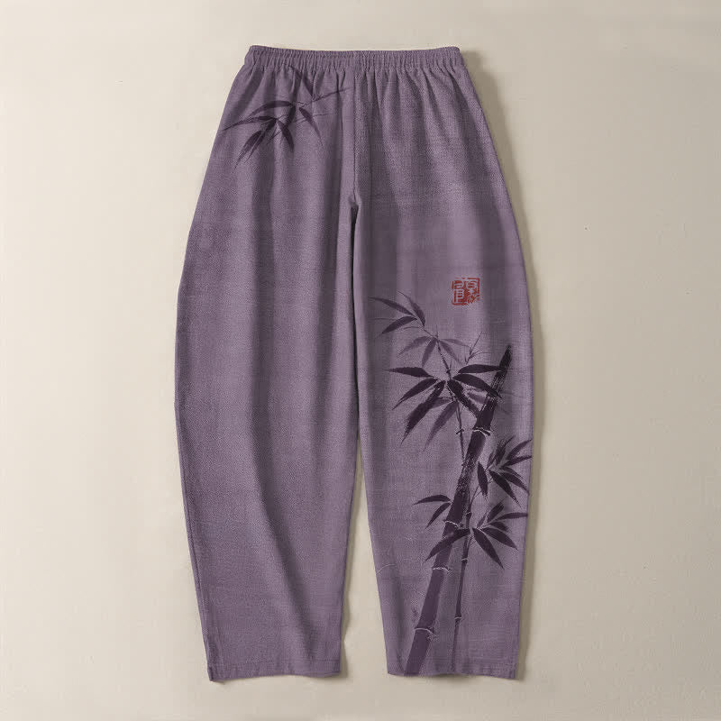 Buddha Stones 純綿インク竹柄ドローストリング付きメンズテーパードパンツ（ポケット付き） - image 14