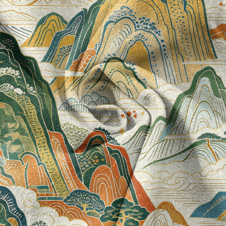 Buddha Stones 綿素材の抽象的な山岳風景柄メンズ半袖ハーフボタンシャツ - image 2
