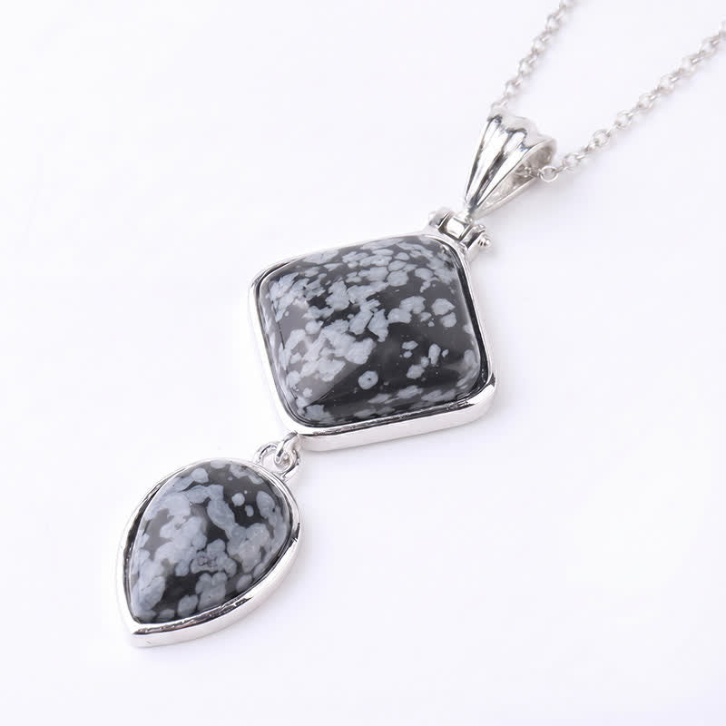 Buddha Stones 天然石オパールダブルペンダントカームネックレス - スノーフレークオブシディアン - image 24
