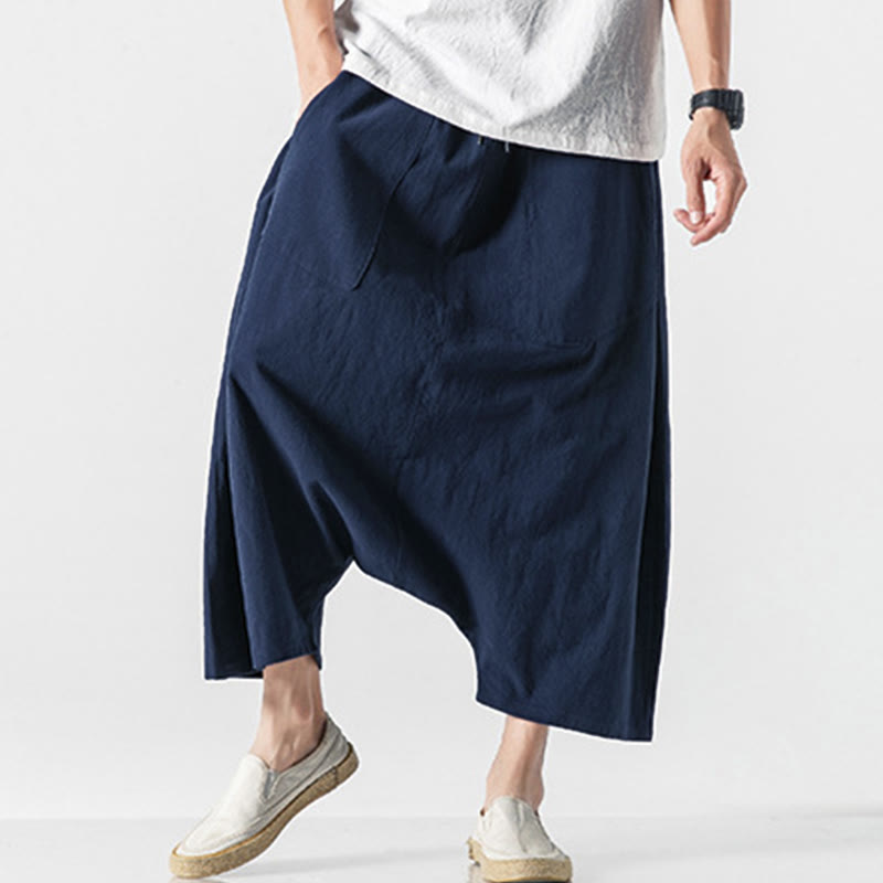 Buddha Stonesカジュアル ロークロッチデザイン ドローストリング メンズ 7-8丈 ワイドレッグパンツ ポケット付き - image 6
