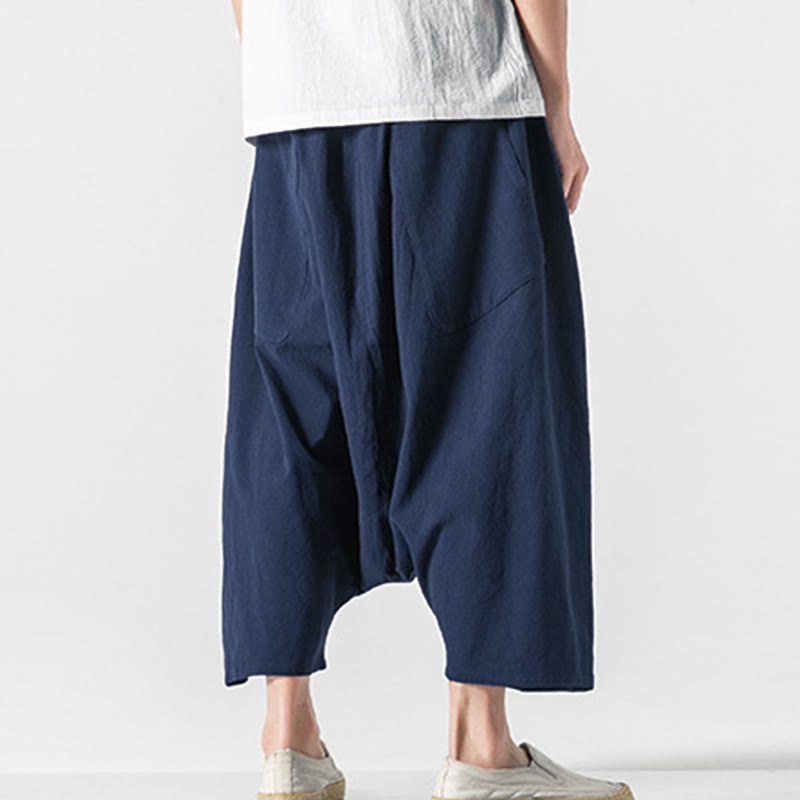 Buddha Stonesカジュアル ロークロッチデザイン ドローストリング メンズ 7-8丈 ワイドレッグパンツ ポケット付き - image 4