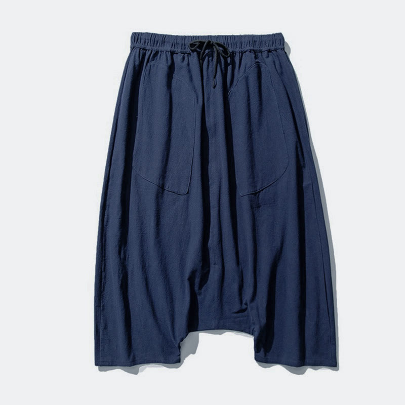 Buddha Stonesカジュアル ロークロッチデザイン ドローストリング メンズ 7-8丈 ワイドレッグパンツ ポケット付き - image 8