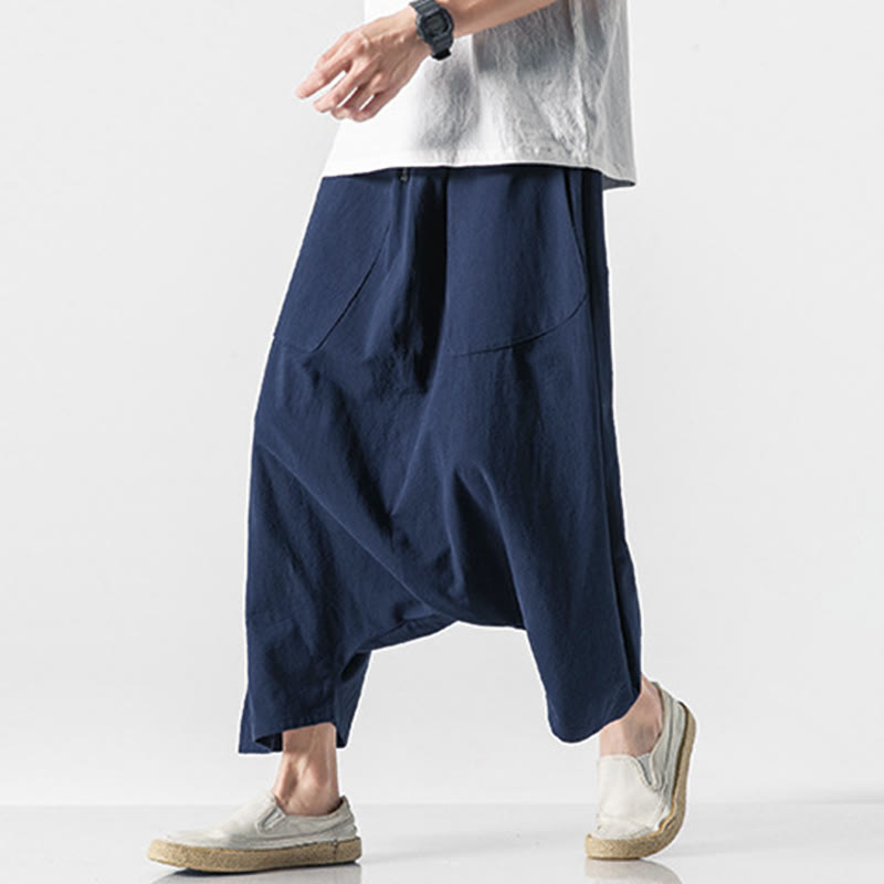 Buddha Stonesカジュアル ロークロッチデザイン ドローストリング メンズ 7-8丈 ワイドレッグパンツ ポケット付き - image 5