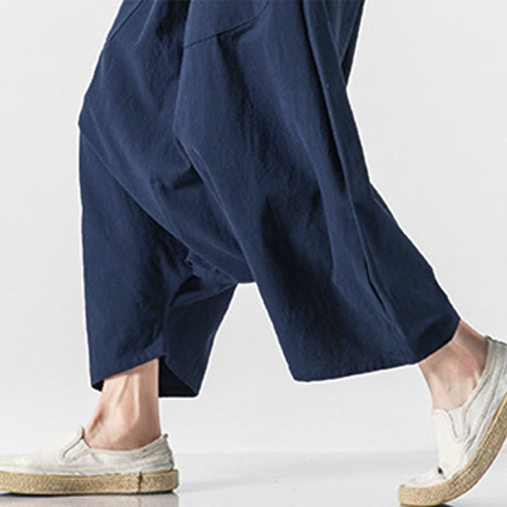 Buddha Stonesカジュアル ロークロッチデザイン ドローストリング メンズ 7-8丈 ワイドレッグパンツ ポケット付き - image 7