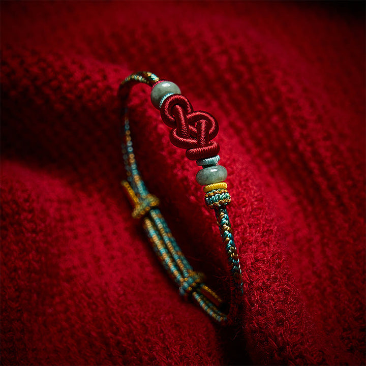 Buddha Stones 手作りの黄緑色文昌結び翡翠幸運ブレスレット（調節可能） - image 2