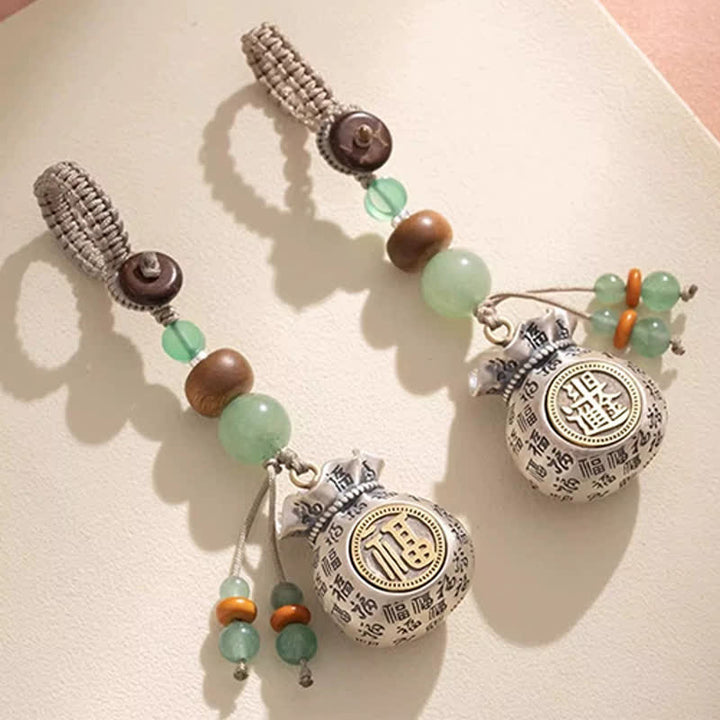 Buddha Stones 銅製の福の文字をモチーフにした手織りの良縁祈願バッグとビーズのキーホルダー - image 10
