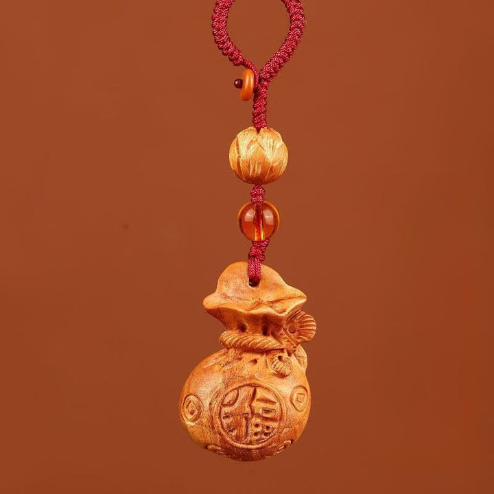 Buddha Stones 桃の木 福の文字 蓮の花 幸運のポーチ 財運のお守り キーホルダー - ロータスレッドロープ - image 9