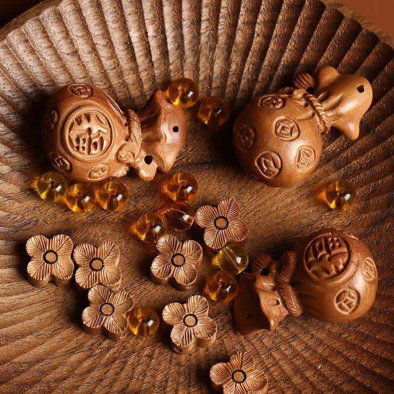 Buddha Stones 桃の木 福の文字 蓮の花 幸運のポーチ 財運のお守り キーホルダー - image 12
