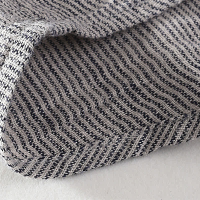 Buddha Stones 夏物カジュアル無地ストライプリネンメンズ半袖シャツ（パッチポケット付き） - image 16