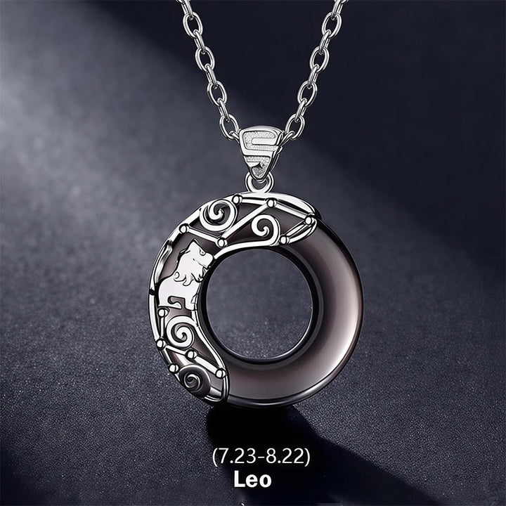 Buddha Stones12星座 アイスオブシディアン 祝福 ラウンドペンダントネックレス - レオ - 925スターリングシルバーチェーン - image 10