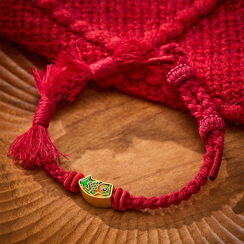 Buddha Stones 縁起の良い赤紐の鯉の成就ブレスレット - image 6