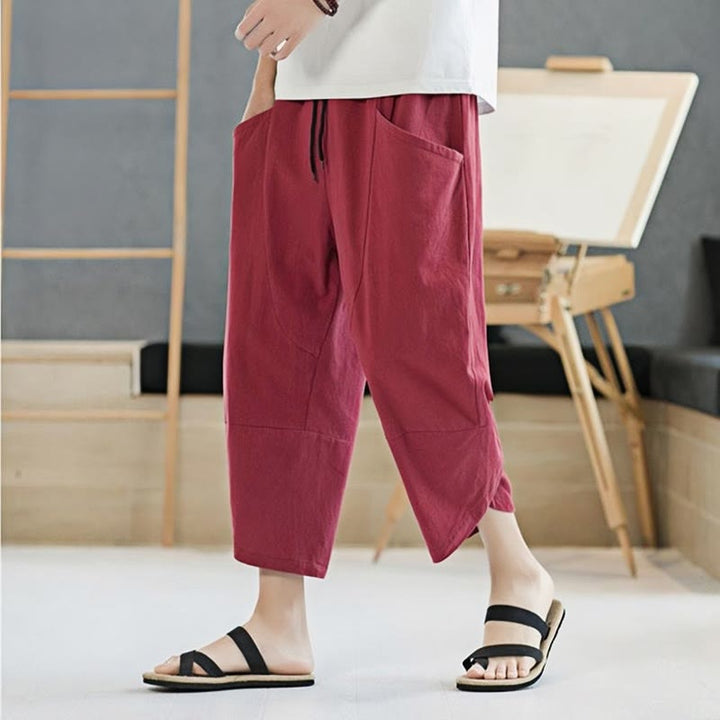 Buddha Stonesメンズ 夏用 無地 7-8丈 ドローストリングパンツ ポケット付き - image 30