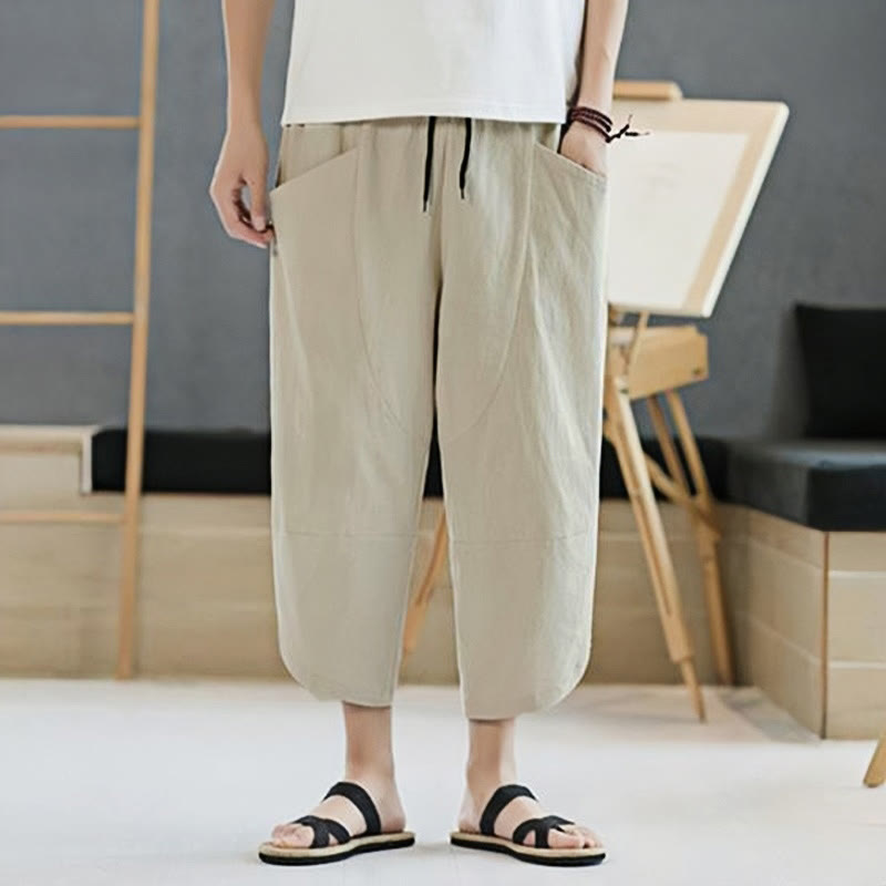 Buddha Stonesメンズ 夏用 無地 7-8丈 ドローストリングパンツ ポケット付き - image 38