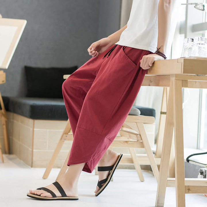 Buddha Stonesメンズ 夏用 無地 7-8丈 ドローストリングパンツ ポケット付き - image 36