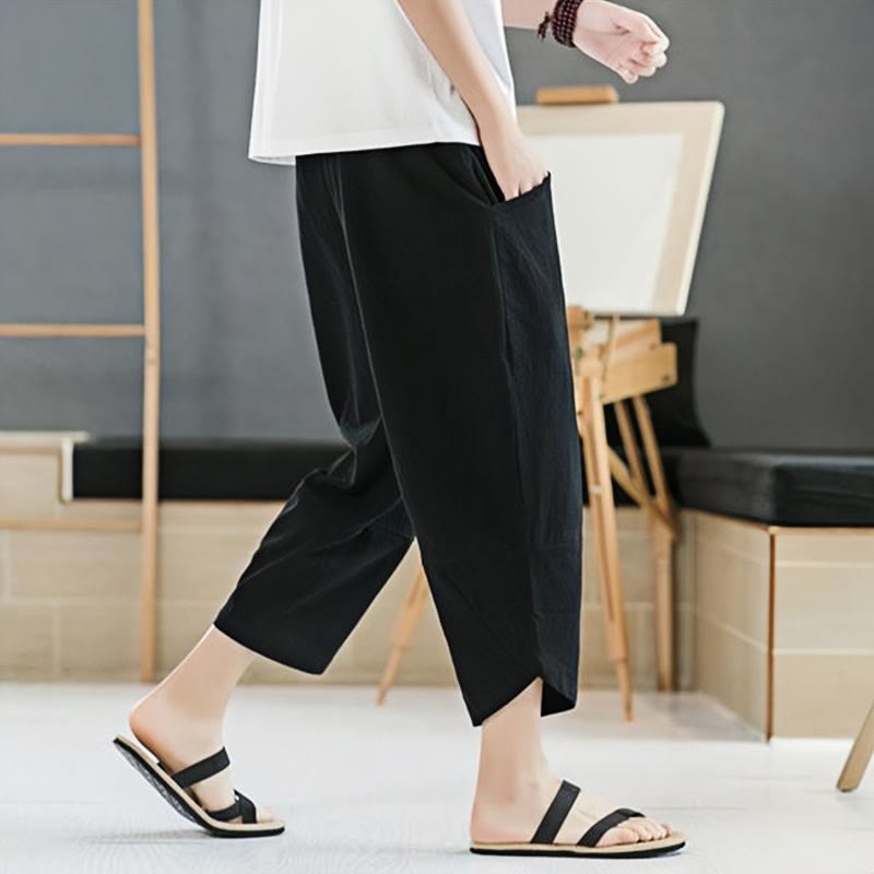 Buddha Stonesメンズ 夏用 無地 7-8丈 ドローストリングパンツ ポケット付き - image 9