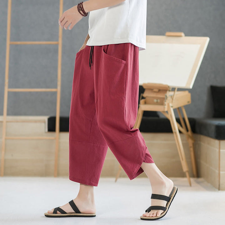 Buddha Stonesメンズ 夏用 無地 7-8丈 ドローストリングパンツ ポケット付き - image 34