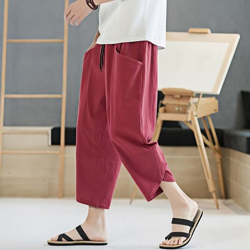 Buddha Stonesメンズ 夏用 無地 7-8丈 ドローストリングパンツ ポケット付き - image 32