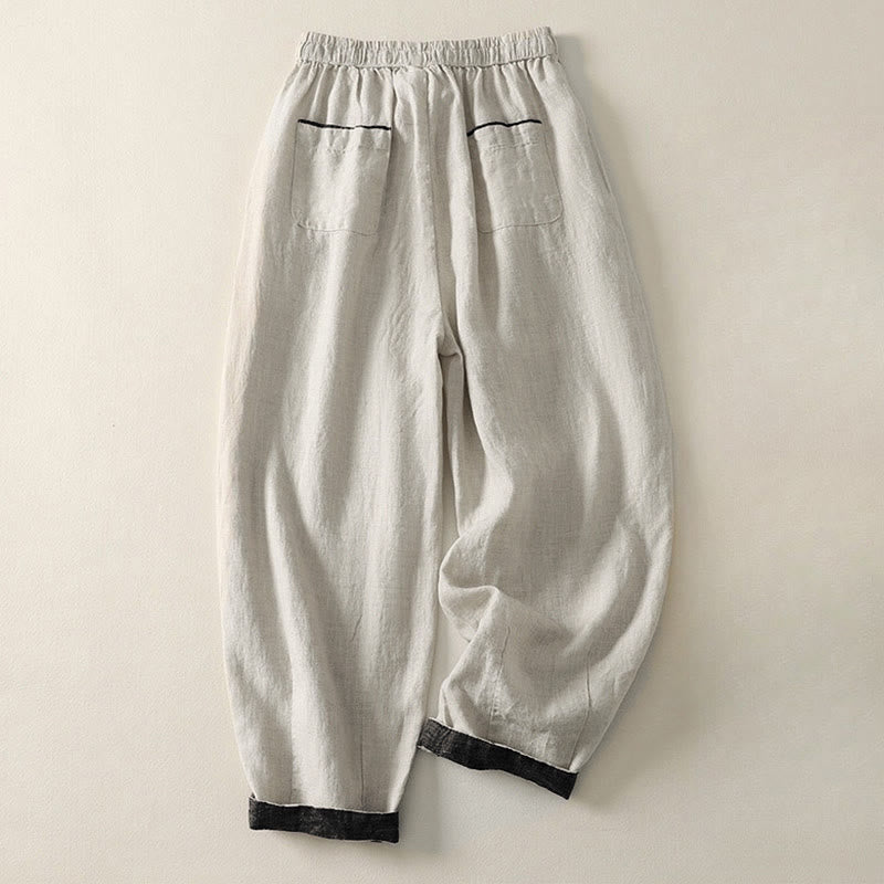 Buddha Stones夏用 カジュアル 無地 ドローストリング付き レディース ハーレムパンツ ポケット付き - image 1