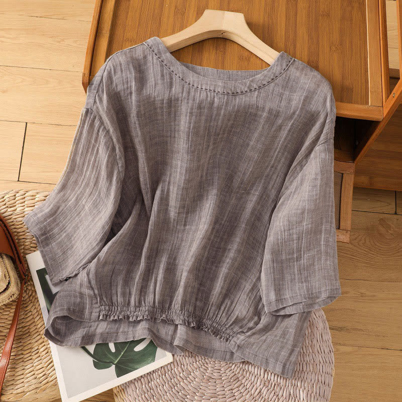 Buddha Stonesカジュアル サマー 無地 クルーネック レディース 七分袖 Tシャツ - タン - US12、 UK/AU16、 EU44 (2XL) - image 16
