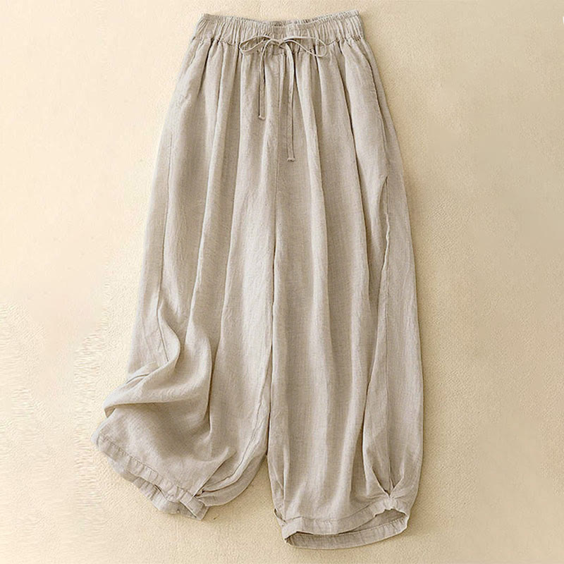 Buddha Stonesサマー エラスティックウエスト レディース カプリ丈 クロップド ハーレムパンツ ポケット付き - ベージュ - US8-10，UK/AU12-14，EU40-42 (2XL) - image 0