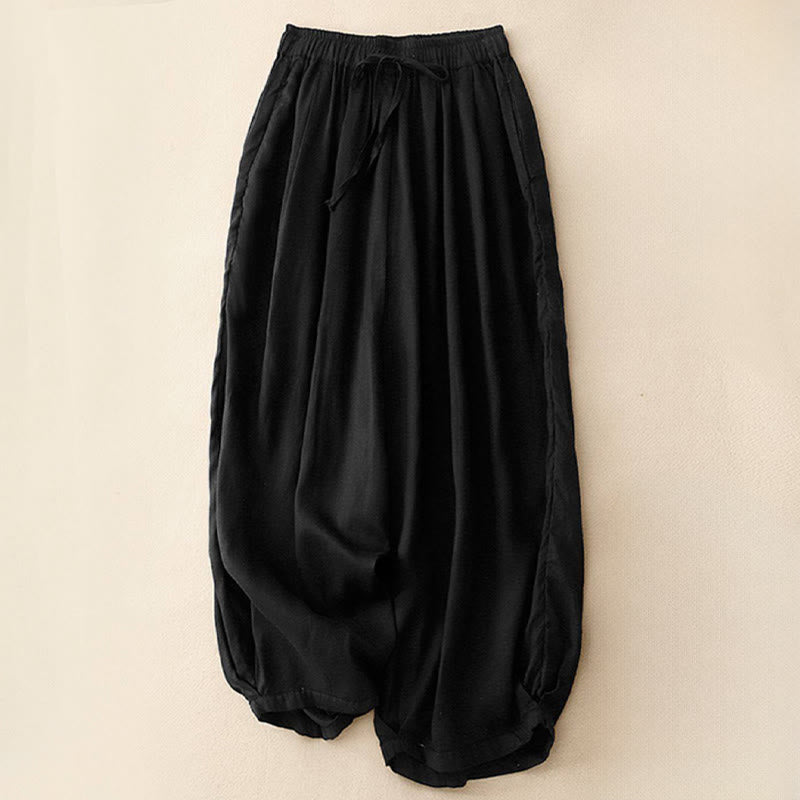 Buddha Stonesサマー エラスティックウエスト レディース カプリ丈 クロップド ハーレムパンツ ポケット付き - 黒 - US8-10，UK/AU12-14，EU40-42 (2XL) - image 10