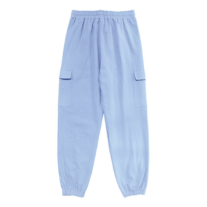 Buddha Stones無地リネン ドローストリング メンズ カーゴパンツ ポケット付き - image 11