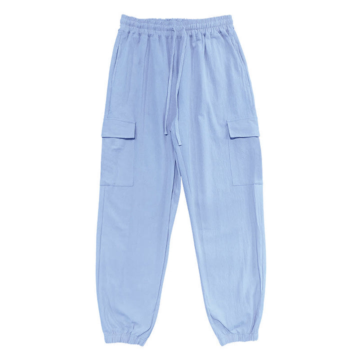Buddha Stones無地リネン ドローストリング メンズ カーゴパンツ ポケット付き - image 10