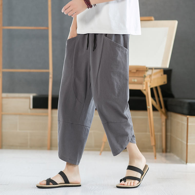 Buddha Stonesメンズ 夏用 無地 7-8丈 ドローストリングパンツ ポケット付き - グレー - US/UK/AU46、 EU56 (5XL) - image 13