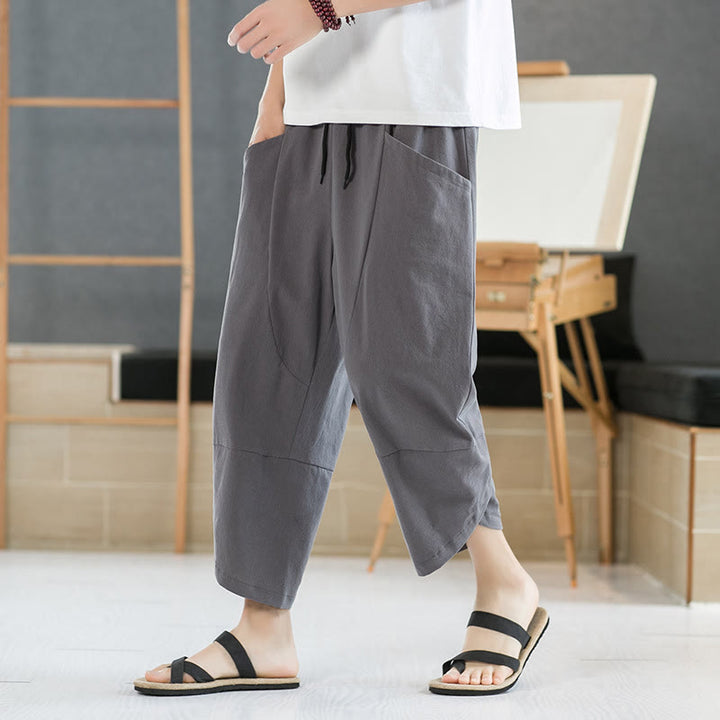 Buddha Stonesメンズ 夏用 無地 7-8丈 ドローストリングパンツ ポケット付き - グレー - US/UK/AU46、 EU56 (5XL) - image 13