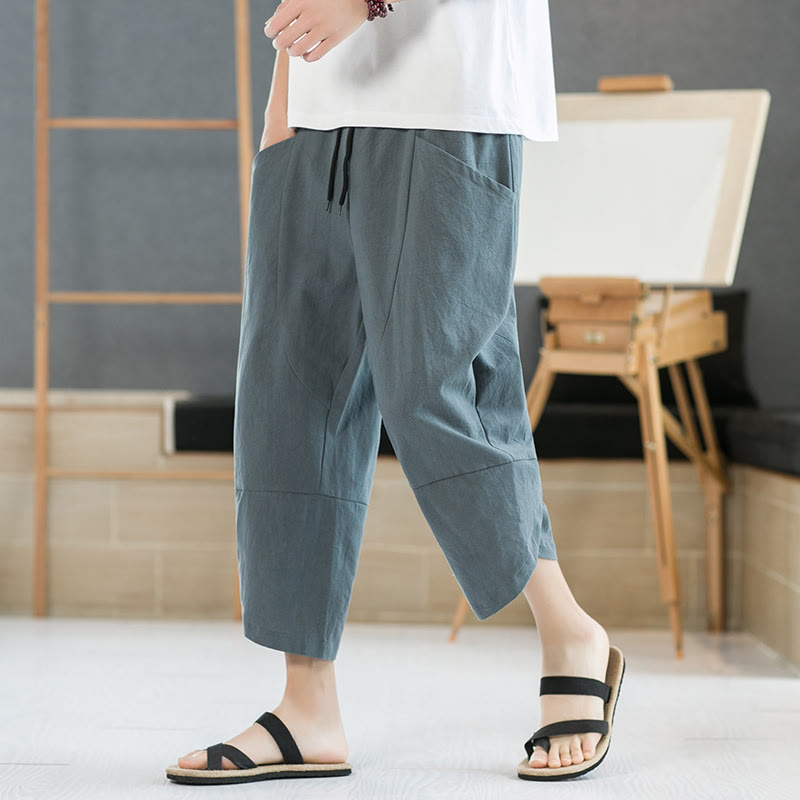 Buddha Stonesメンズ 夏用 無地 7-8丈 ドローストリングパンツ ポケット付き - カデットブルー - US/UK/AU46、 EU56 (5XL) - image 0