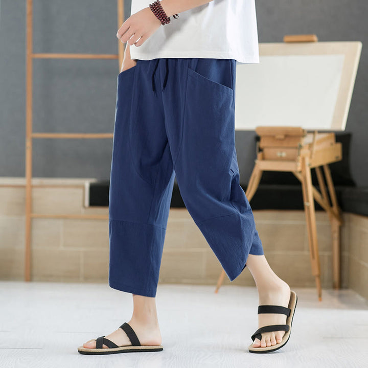 Buddha Stonesメンズ 夏用 無地 7-8丈 ドローストリングパンツ ポケット付き - スチールブルー - US/UK/AU46、 EU56 (5XL) - image 21