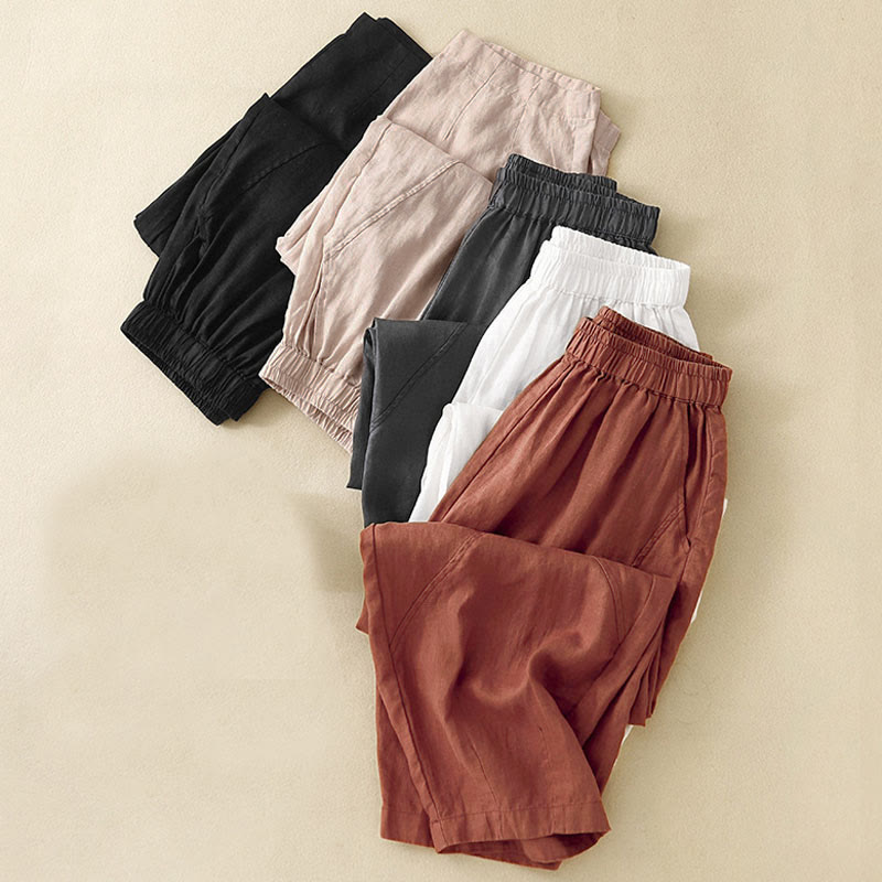 Buddha Stonesカジュアル 無地 クロップドパンツ レディース リネン ハーレムパンツ ポケット付き - image 30