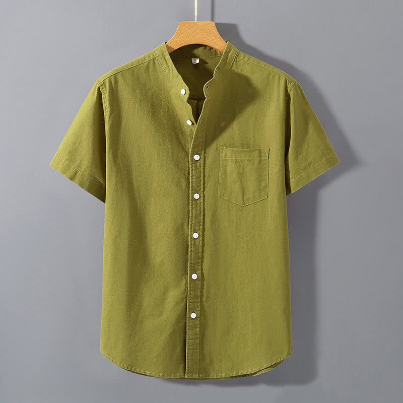 Buddha Stonesサマー メンズ 半袖 ボタンダウン コットンリネンシャツ - 黄緑 - US/UK/AU42、 EU52 (3XL)  - image 16