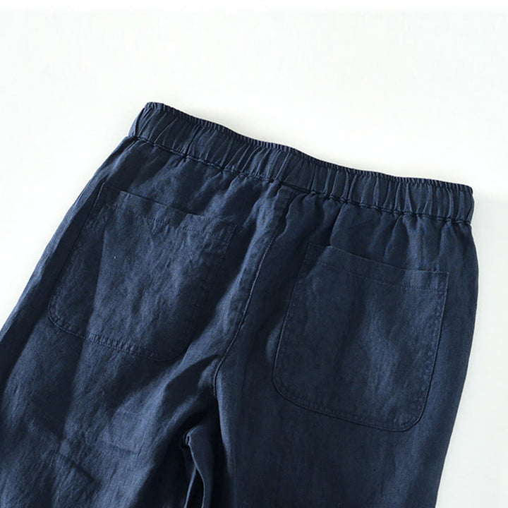 Buddha Stonesの無地、ドローストリング付き、ゴムウエスト、メンズリネンアンクル丈パンツ（ポケット付き） - image 11